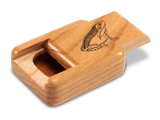 Opened View of a 2" Flat Narrow Cherry with laser engraved image of Heartline Frog