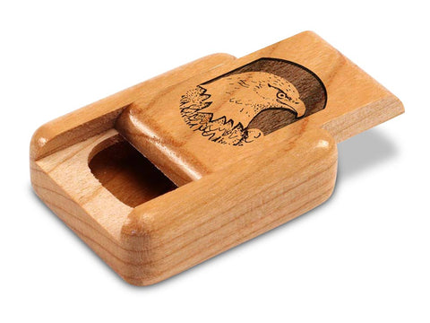 Top View of a 2" Flat Narrow Cherry with laser engraved image of Eagle Head