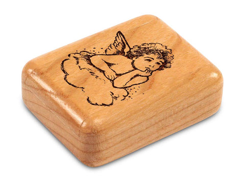 Top View of a 2" Flat Narrow Cherry with laser engraved image of Cherub