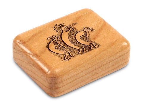 Top View of a 2" Flat Narrow Cherry with laser engraved image of Kokopelli Trio