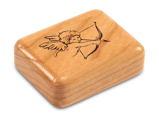 Top View of a 2" Flat Narrow Cherry with laser engraved image of Tiny Cupid