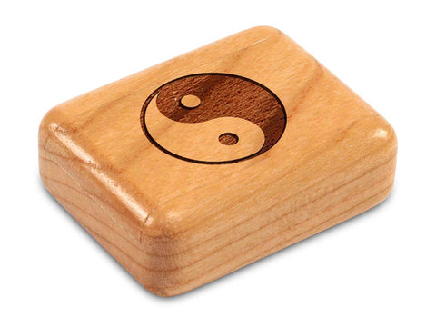Top View of a 2" Flat Narrow Cherry with laser engraved image of Yin Yang