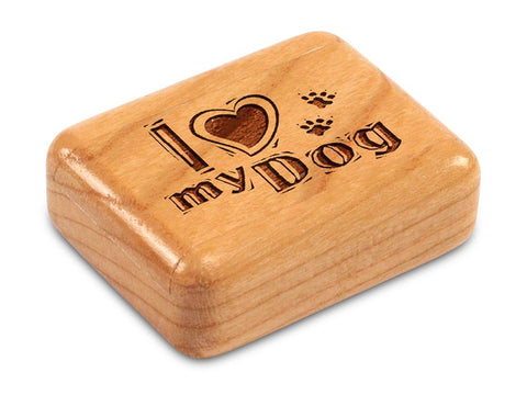 Top View of a 2" Flat Narrow Cherry with laser engraved image of I Heart My Dog