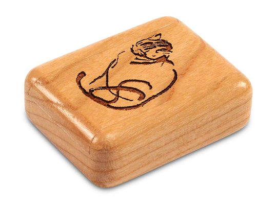 Top View of a 2" Flat Narrow Cherry with laser engraved image of Oriental Cat