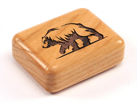 Top View of a 2" Flat Narrow Cherry with laser engraved image of Stylized Bear