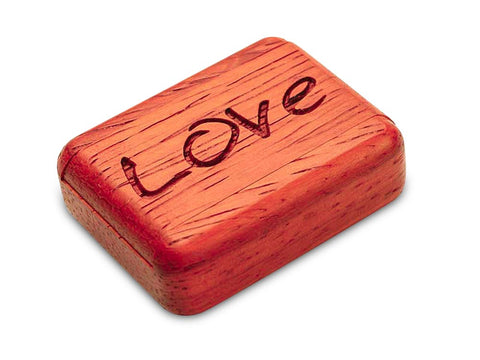 Top View of a 2" Flat Narrow Padauk with laser engraved image of Love