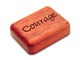 Opened View of a 2" Flat Narrow Padauk with laser engraved image of Courage