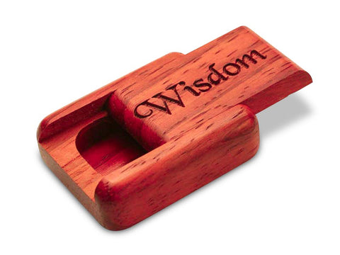 Top View of a 2" Flat Narrow Padauk with laser engraved image of Wisdom