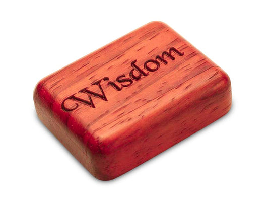 Opened View of a 2" Flat Narrow Padauk with laser engraved image of Wisdom