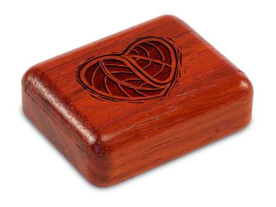 Top View of a 2" Flat Narrow Padauk with laser engraved image of Heart Leaves
