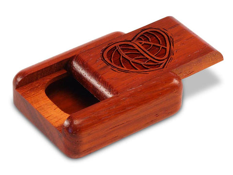 Top View of a 2" Flat Narrow Padauk with laser engraved image of Heart Leaves