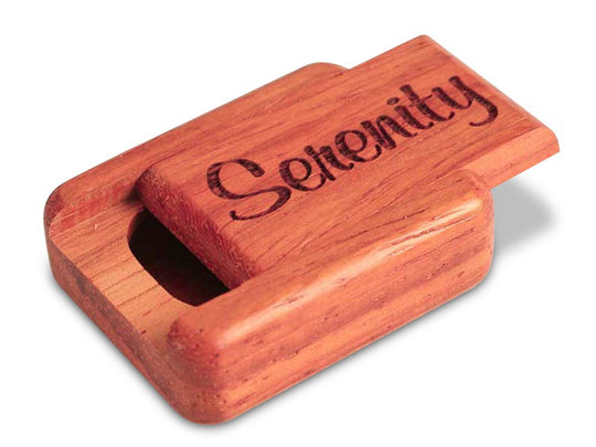 Top View of a 2" Flat Narrow Padauk with laser engraved image of Serenity