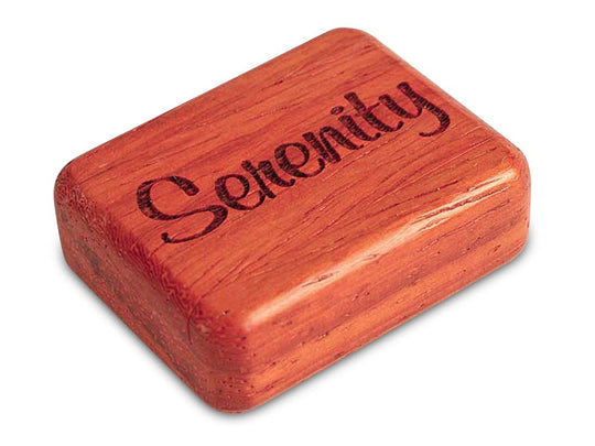 Opened View of a 2" Flat Narrow Padauk with laser engraved image of Serenity