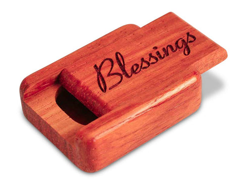 Top View of a 2" Flat Narrow Padauk with laser engraved image of Blessings