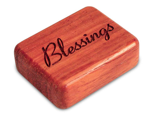 Top View of a 2" Flat Narrow Padauk with laser engraved image of Blessings