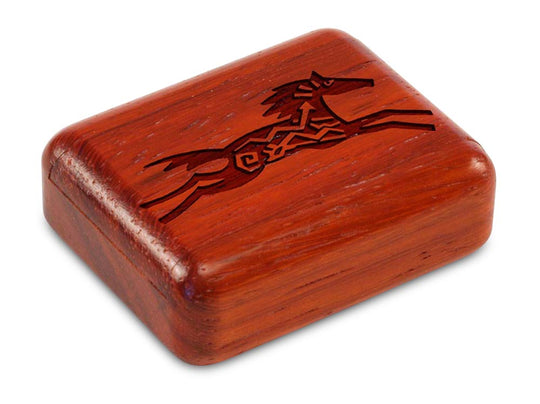 Top View of a 2" Flat Narrow Padauk with laser engraved image of Primitive Horse