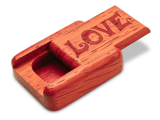 Top View of a 2" Flat Narrow Padauk with laser engraved image of Groovy Love
