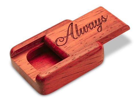 Top View of a 2" Flat Narrow Padauk with laser engraved image of Always