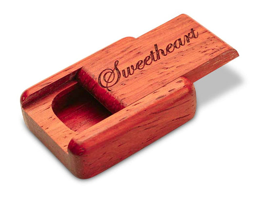 Top View of a 2" Flat Narrow Padauk with laser engraved image of Sweetheart