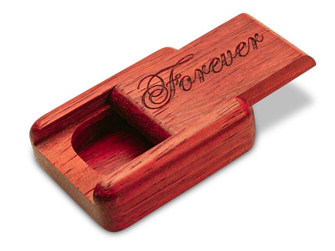 Top View of a 2" Flat Narrow Padauk with laser engraved image of Forever