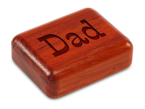 Top View of a 2" Flat Narrow Padauk with laser engraved image of Dad
