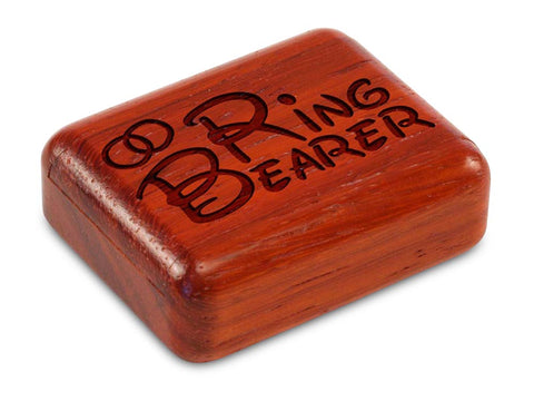 Top View of a 2" Flat Narrow Padauk with laser engraved image of Ring Bearer