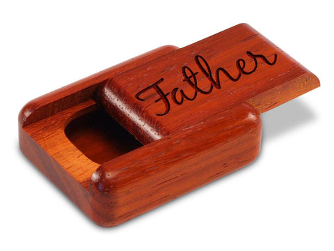 Top View of a 2" Flat Narrow Padauk with laser engraved image of Father