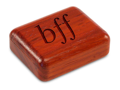 Top View of a 2" Flat Narrow Padauk with laser engraved image of BFF