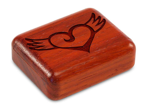 Top View of a 2" Flat Narrow Padauk with laser engraved image of Winged Heart