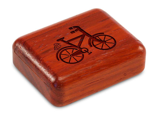 Top View of a 2" Flat Narrow Padauk with laser engraved image of Bike