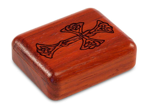 Top View of a 2" Flat Narrow Padauk with laser engraved image of Celtic Cross