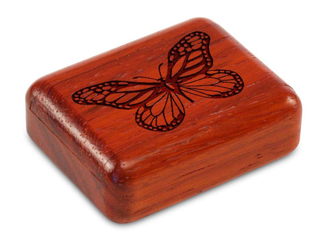 Top View of a 2" Flat Narrow Padauk with laser engraved image of Butterfly