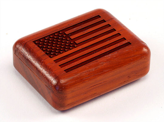 Top View of a 2" Flat Narrow Padauk with laser engraved image of American Flag
