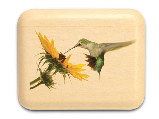 Top View of a 2" Flat Narrow Aspen with color printed image of Hummingbird