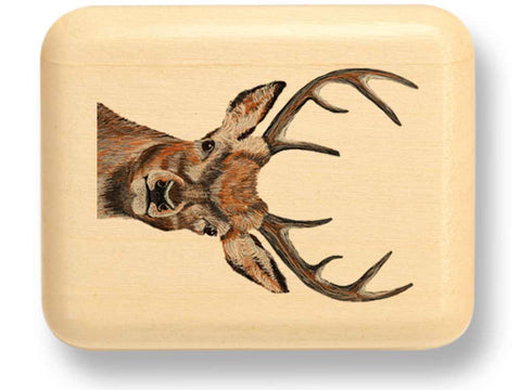 Top View of a 2" Flat Narrow Aspen with color printed image of Deer Head