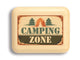 Top View of a 2" Flat Narrow Aspen with color printed image of Camping Zone