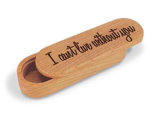 Opened View of a Snap-Lid Mantra with laser engraved image of I can't live without you
