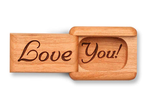 Top View of a 2" Flat Narrow Cherry with laser engraved image of Love You!