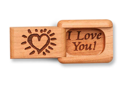 Top View of a 2" Flat Narrow Cherry with laser engraved image of I Love You!