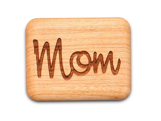 Opened View of a 2" Flat Narrow Cherry with laser engraved image of Mom, Your Love Never Fails