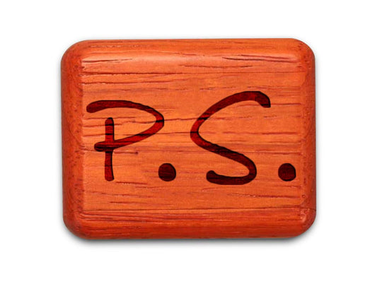 Opened View of a 2" Flat Narrow Padauk with laser engraved image of PS I Love You