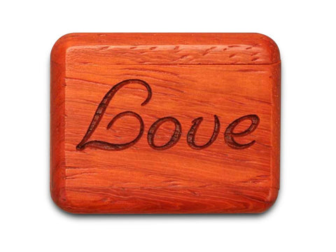 Top View of a 2" Flat Narrow Padauk with laser engraved image of Love You!