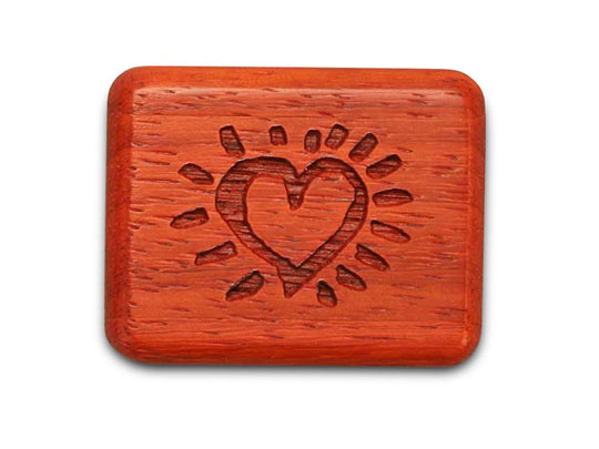 Opened View of a 2" Flat Narrow Padauk with laser engraved image of I Love You!