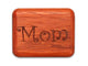 Opened View of a 2" Flat Narrow Padauk with laser engraved image of Mom, I Love You!