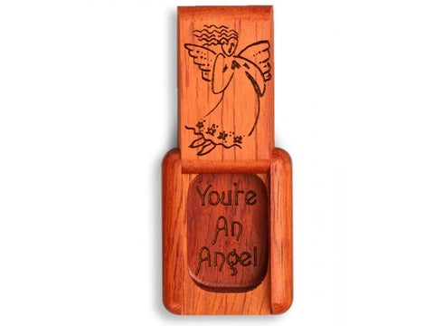 Top View of a 2" Flat Narrow Padauk with laser engraved image of You're An Angel