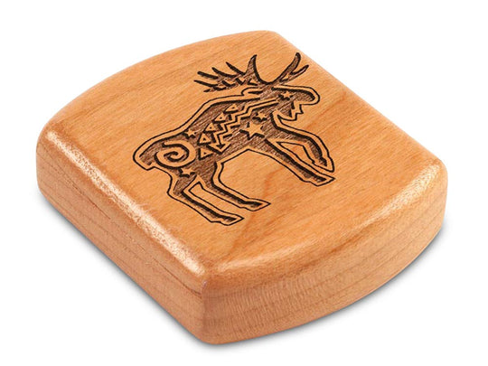 Top View of a 2" Flat Wide Cherry with laser engraved image of Primitive Moose