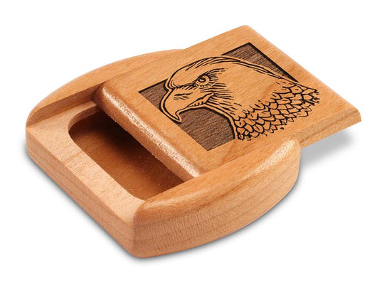 Opened View of a 2" Flat Wide Cherry with laser engraved image of Eagle Head