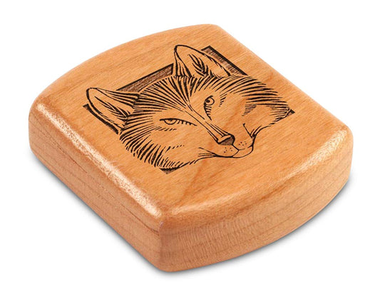 Top View of a 2" Flat Wide Cherry with laser engraved image of Wolf Head