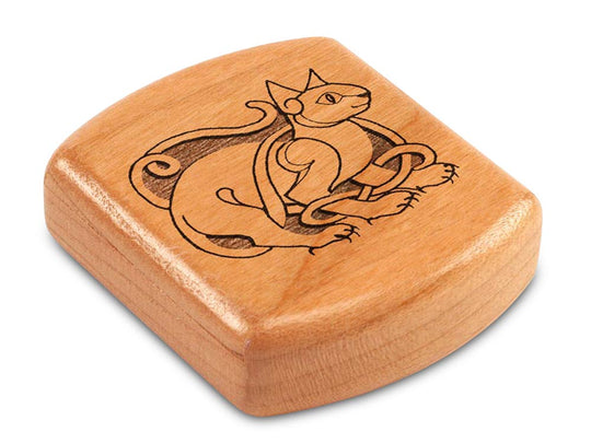 Top View of a 2" Flat Wide Cherry with laser engraved image of Celtic Cat