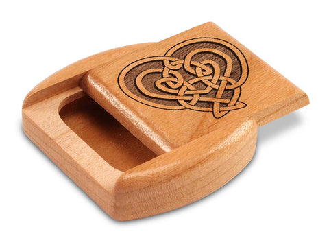 Top View of a 2" Flat Wide Cherry with laser engraved image of Celtic Heart